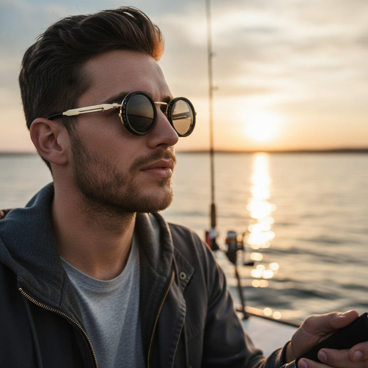 Lunettes de Soleil Polarisées pour Hommes et Femmes - Monture Dorée à Ressort