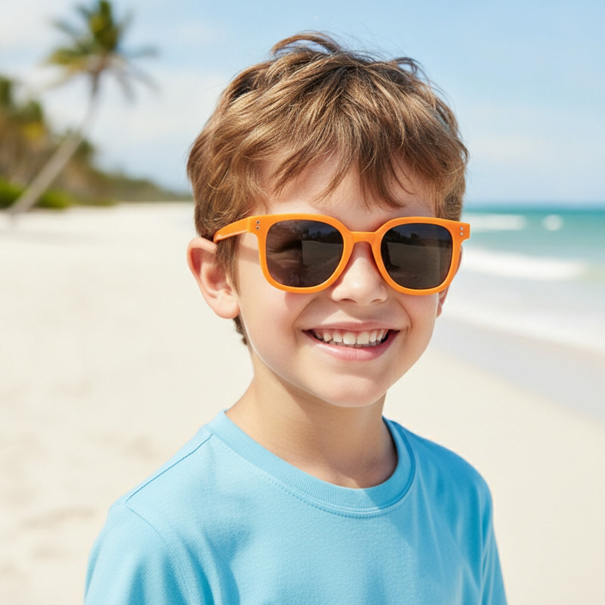 Lunettes de soleil carrées Protection UV pour enfants - Style tendance pour activités extérieures - Orange