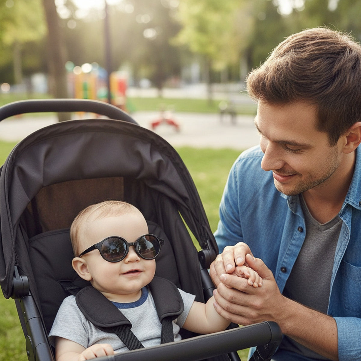 Lunettes de Soleil Bébé Polarisées UV avec Sangle - Noir (0-24 mois)