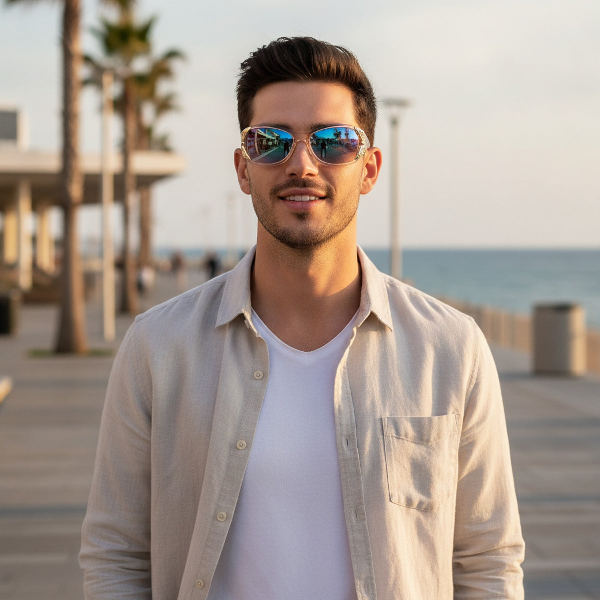 Lunettes De Soleil Papillon Irisées Tendance - Monture Métallique Marron