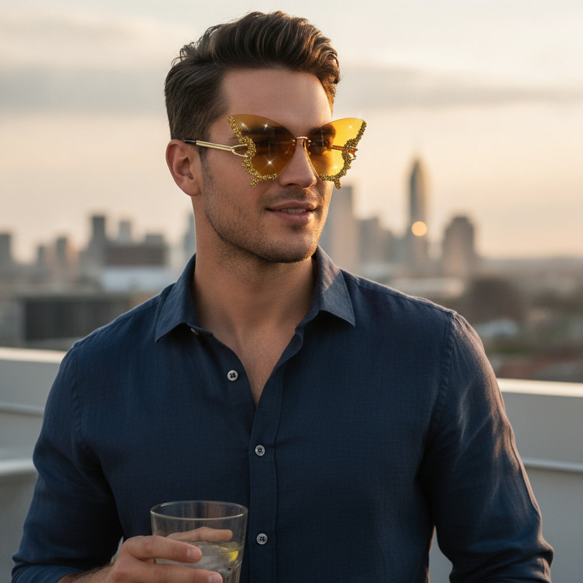Lunettes De Soleil Papillon Sans Bords Pour Femme Et Homme - Strass Dégradés