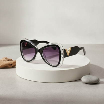 Lunettes De Soleil Femme Papillon Œil De Chat Grand Cadre - Noir Dégradé De Gris