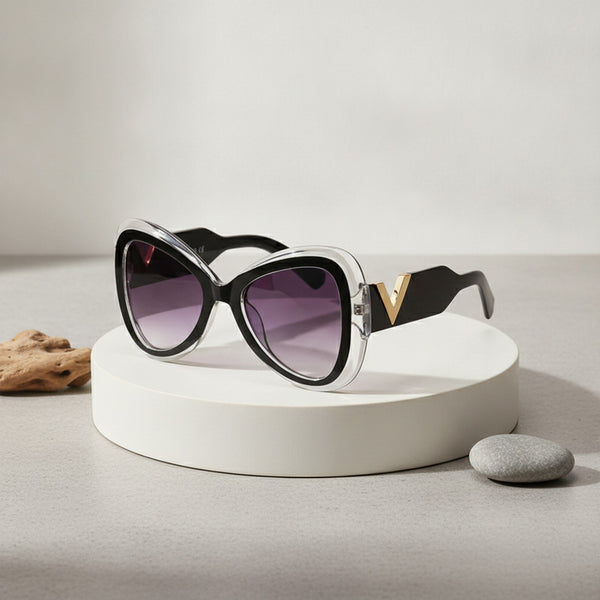Lunettes De Soleil Femme Papillon Œil De Chat Grand Cadre - Noir Dégradé De Gris