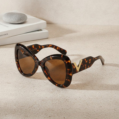 Lunettes De Soleil Papillon Œil De Chat Grand Cadre - Marron Léopard