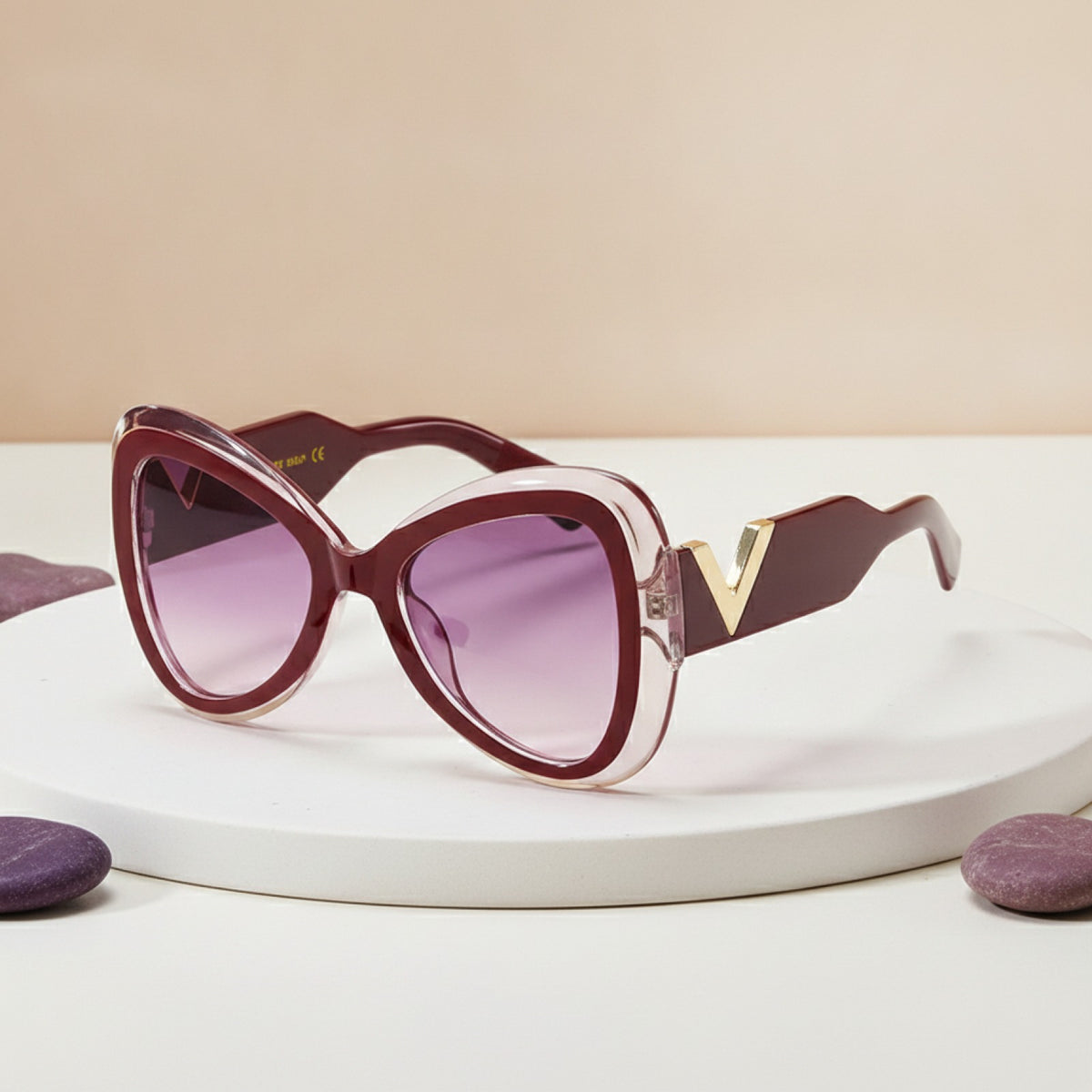 Lunettes De Soleil Papillon Oeil de Chat Grand Cadre -  Rouge, Violet, Rose