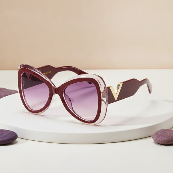 Lunettes De Soleil Papillon Oeil de Chat Grand Cadre -  Rouge, Violet, Rose