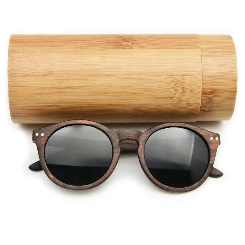 Lunettes De Soleil Vintage Rondes Œil De Chat En Bois - Mixe, Verres Polarisés