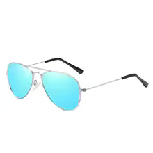 Lunettes de Soleil Pilote Polarisées pour Enfants - Cadre Métal Bleu Argenté