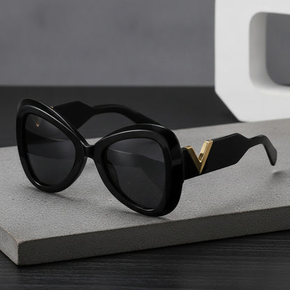 Lunettes De Soleil Papillon Œil De Chat Luxe Pour Femmes et Hommes - Noir, Gris