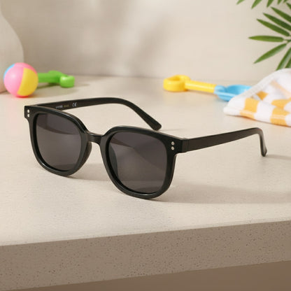 Lunettes de Soleil Carrées Enfant Protections Solaire - Tendance Idéal pour l'Extérieur - Noir Brillant