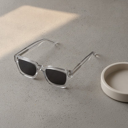 Lunettes De Soleil Rectangulaires Polarisées Luxe Acétate - Gris Transparent