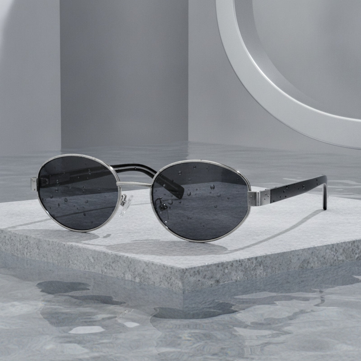 Lunettes De Soleil Ovale Rétro Luxe - Monture Métal Vintage Homme Et Femme -  Gris Argenté