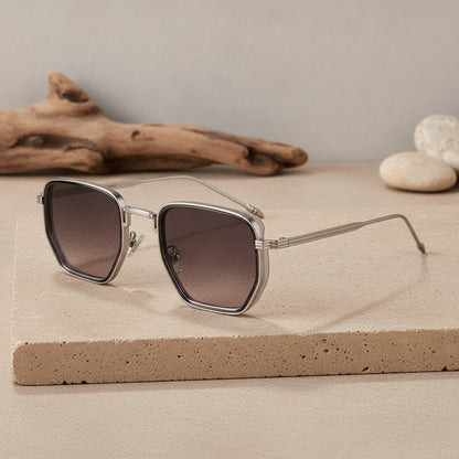 Lunettes De Soleil Carrées Rétro Vintage En Métal - Monture Argentée Verres dégradés