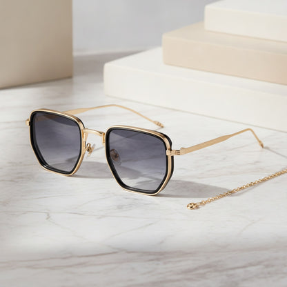 Lunettes De Soleil Carrées Rétro Vintage Pour Hommes Et Femmes - Monture En Métal Dorée, Verres Dégradés