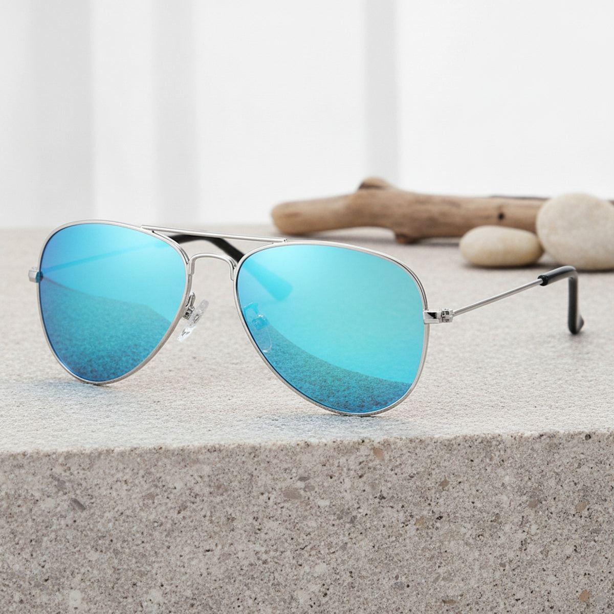 Lunettes de Soleil Pilote Polarisées pour Enfants - Cadre Métal Bleu Argenté