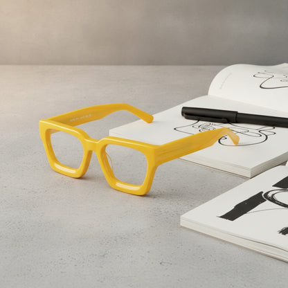 Lunettes De Lecture Carrées Surdimensionnées En Acétate Epais - Anti Lumière Bleu - Jaune