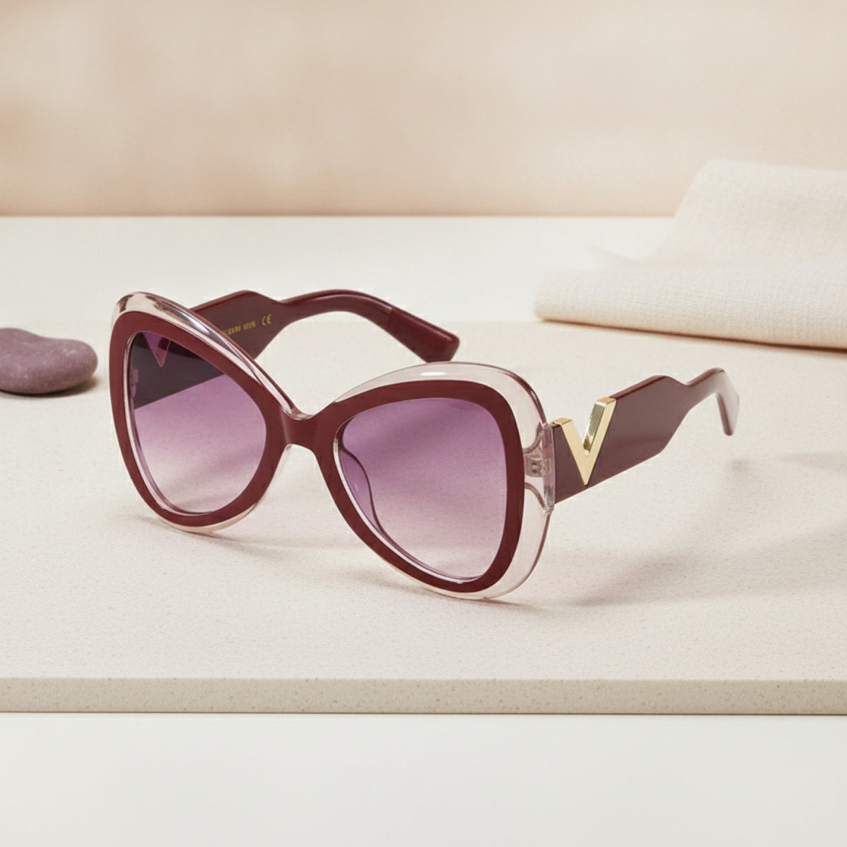 Lunettes De Soleil Papillon Oeil de Chat Grand Cadre -  Rouge, Violet, Rose