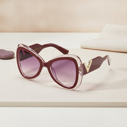 Lunettes De Soleil Papillon Oeil de Chat Grand Cadre -  Rouge, Violet, Rose