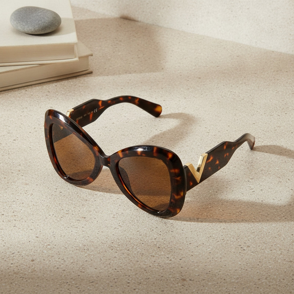 Lunettes De Soleil Papillon Œil De Chat Grand Cadre - Marron Léopard