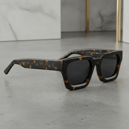 Lunettes De Soleil Rectangulaires Polarisées Acétate Luxe - Gris Léopard
