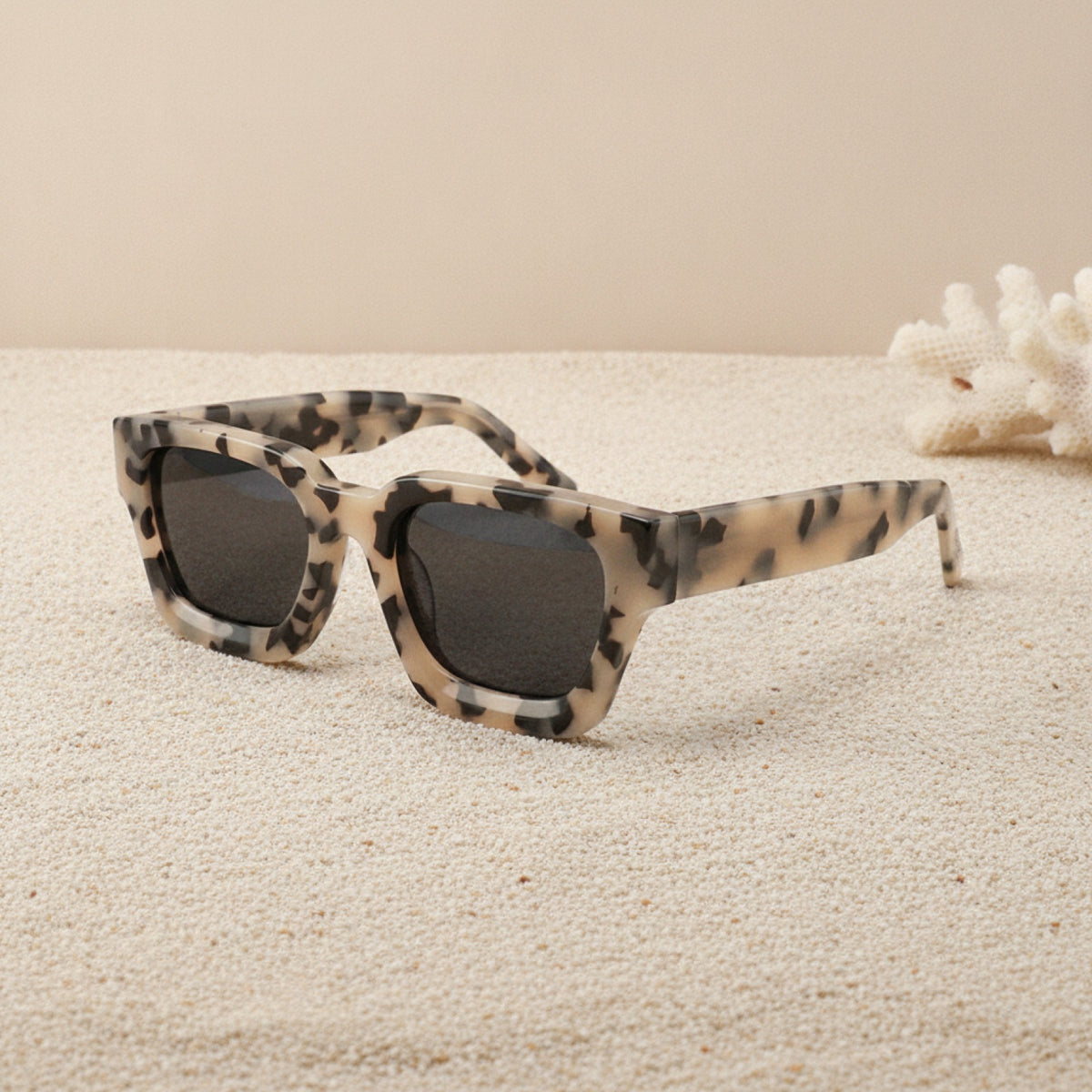 Lunettes De Soleil Rectangulaires Polarisées Acétate - Gris Et blanc Léopard