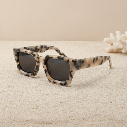 Lunettes De Soleil Rectangulaires Polarisées Acétate - Gris Et blanc Léopard