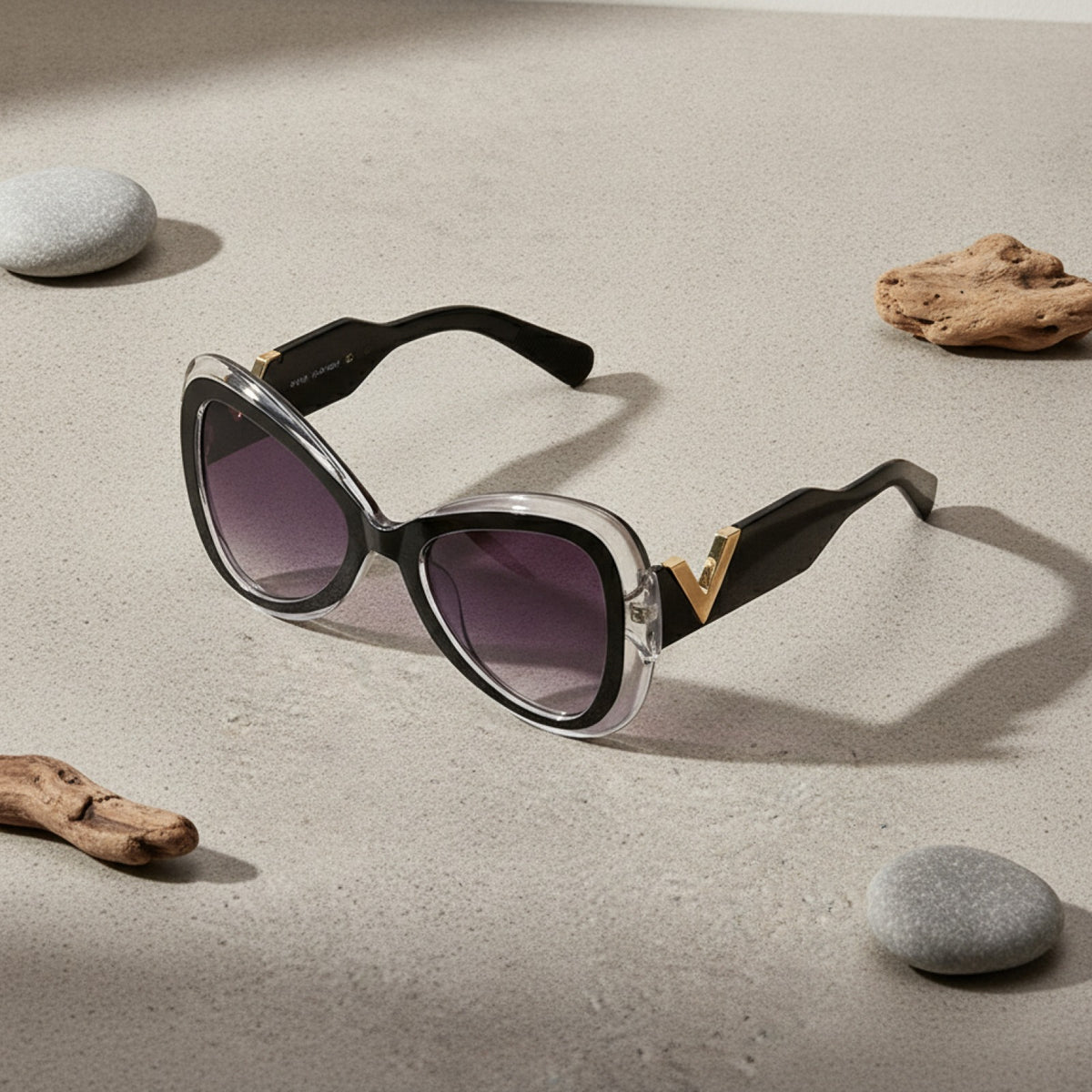 Lunettes De Soleil Femme Papillon Œil De Chat Grand Cadre - Noir Dégradé De Gris