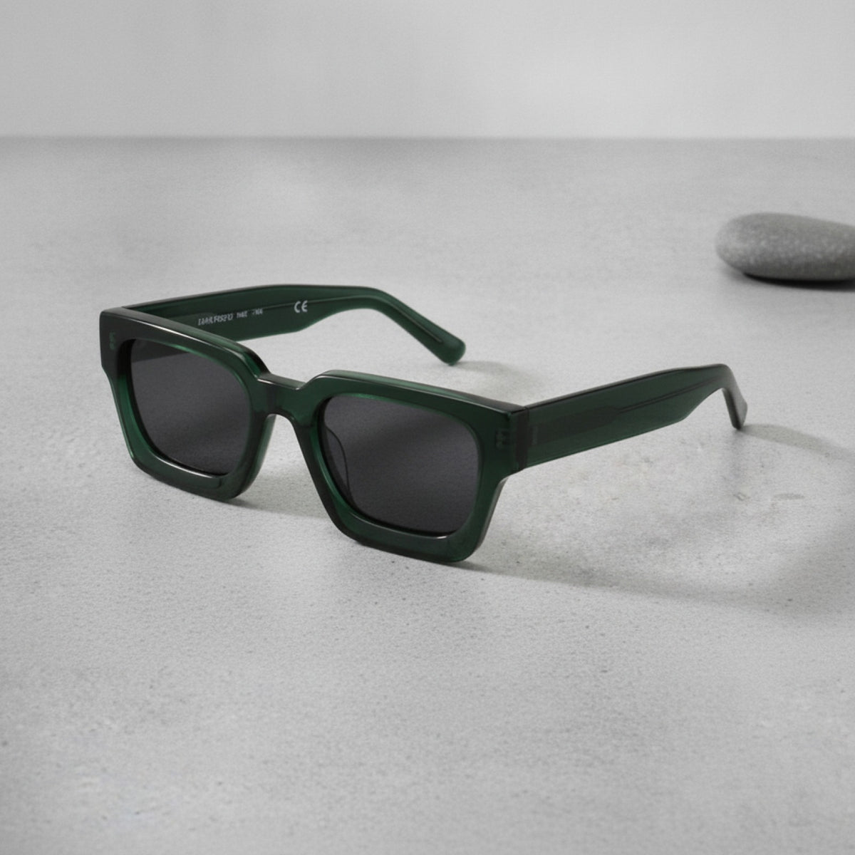 Lunettes De Soleil Rectangulaires Polarisées En Acétate Luxe - Vert Et Gris