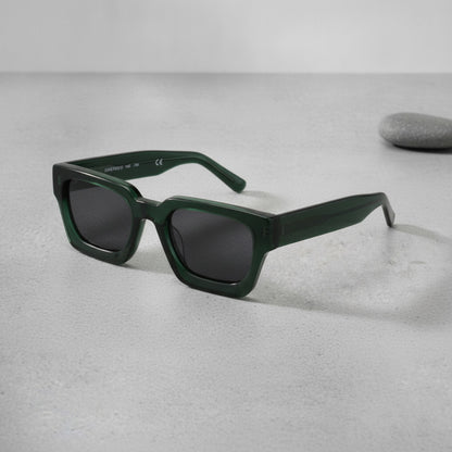 Lunettes De Soleil Rectangulaires Polarisées En Acétate Luxe - Vert Et Gris