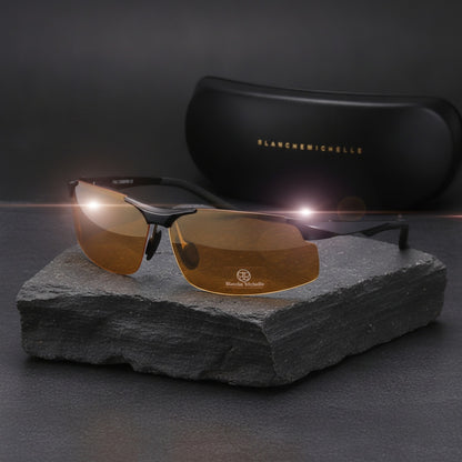 Lunettes De Soleil Polarisées Pour Hommes : En Aluminium - Idéales Pour Le Sport Et La Conduite - Noir Jaune