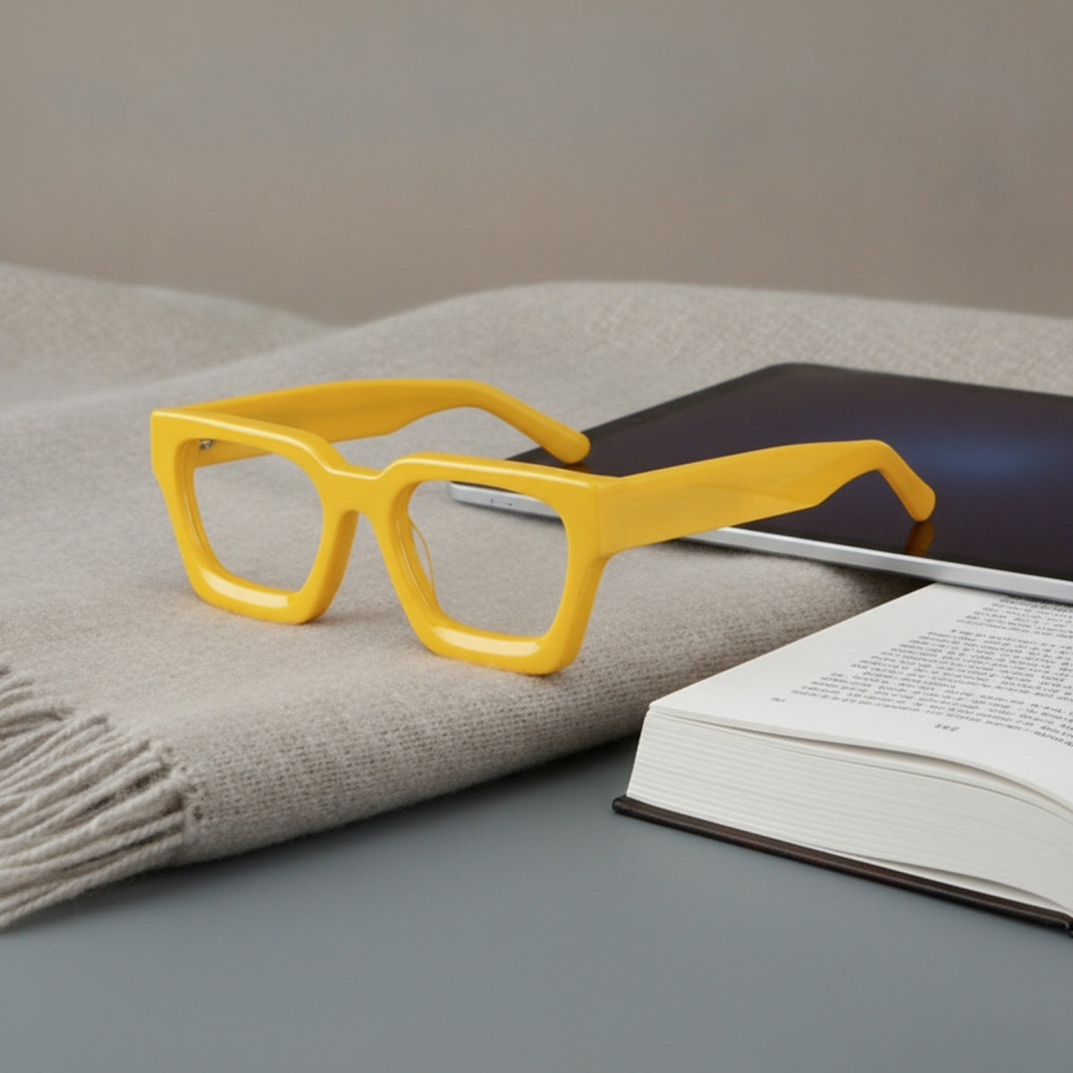 Lunettes De Lecture Carrées Surdimensionnées En Acétate Epais - Anti Lumière Bleu - Jaune