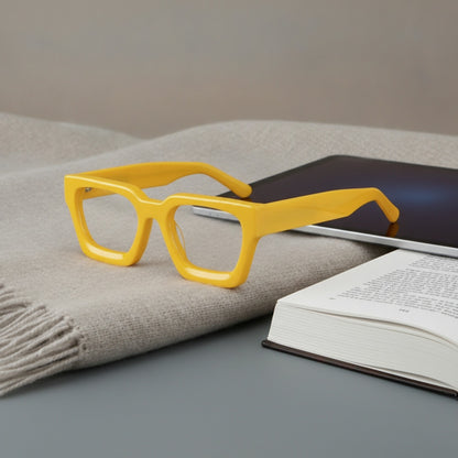 Lunettes De Lecture Carrées Surdimensionnées En Acétate Epais - Anti Lumière Bleu - Jaune