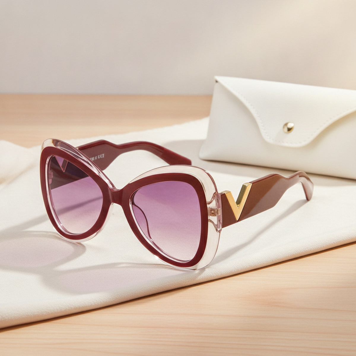 Lunettes De Soleil Papillon Oeil de Chat Grand Cadre -  Rouge, Violet, Rose