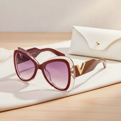 Lunettes De Soleil Papillon Oeil de Chat Grand Cadre -  Rouge, Violet, Rose