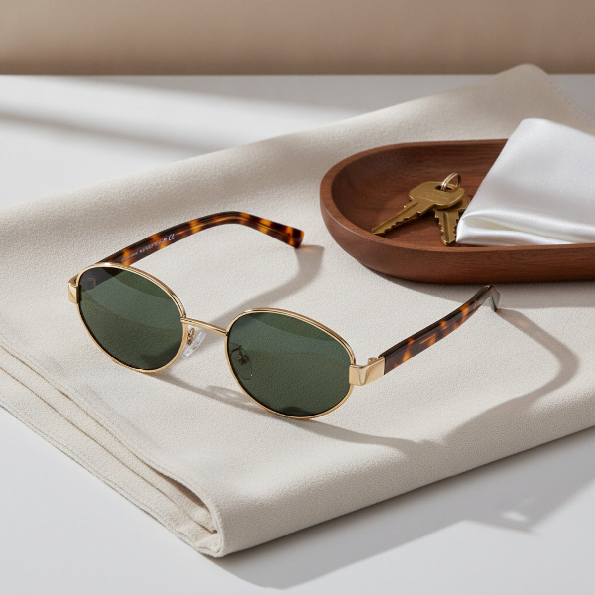 Lunettes De Soleil Ovales Rétro Vintage Luxe - Homme Et Femme, Monture Métal Doré Vert