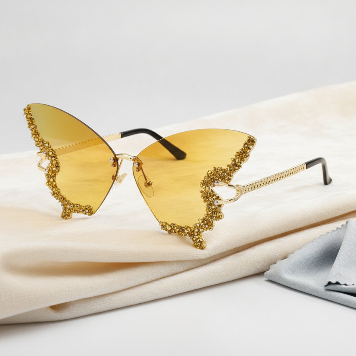 Lunettes De Soleil Papillon Sans Bords Pour Femme Et Homme - Strass Dégradés