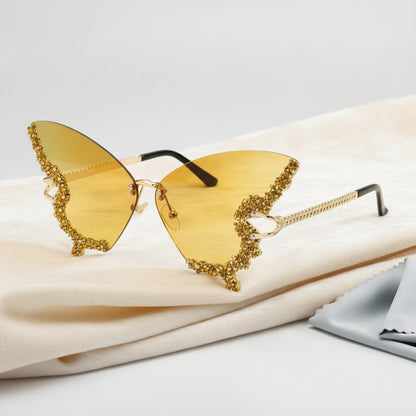 Lunettes De Soleil Papillon Sans Bords Pour Femme Et Homme - Strass Dégradés