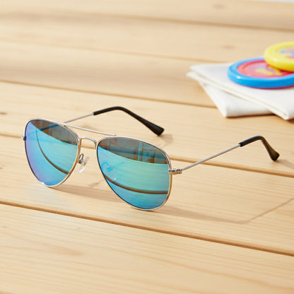 Lunettes de Soleil Pilote Polarisées pour Enfants - Cadre Métal Bleu Argenté