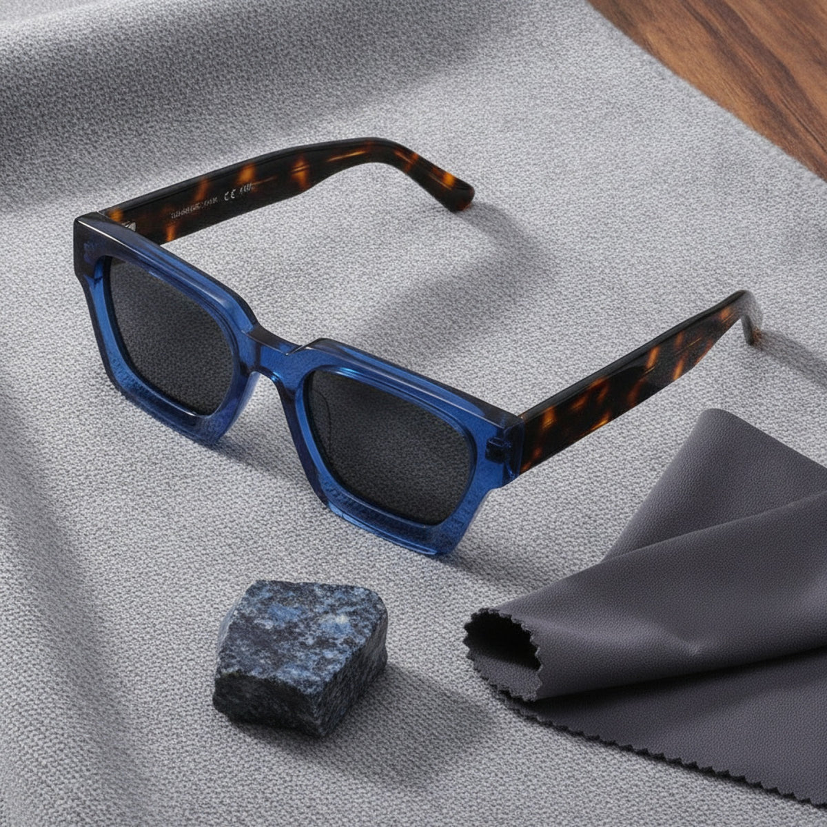 Lunettes De Soleil Rectangulaires Polarisées Monture acétate - Bleu Et Gris Léopard