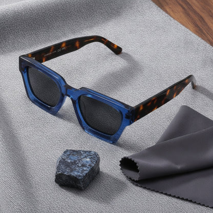 Lunettes De Soleil Rectangulaires Polarisées Monture acétate - Bleu Et Gris Léopard
