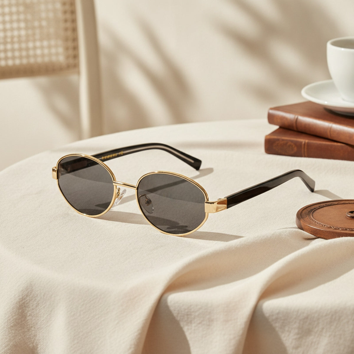 Lunettes De Soleil Ovales Rétro Vintage En Métal Pour Hommes Et Femmes - Doré Gris
