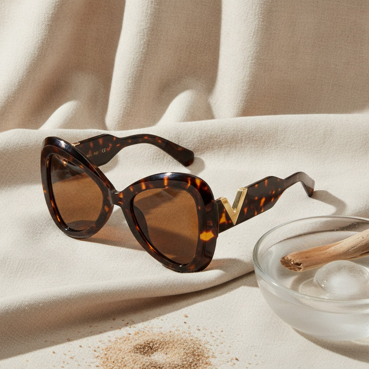 Lunettes De Soleil Papillon Œil De Chat Grand Cadre - Marron Léopard