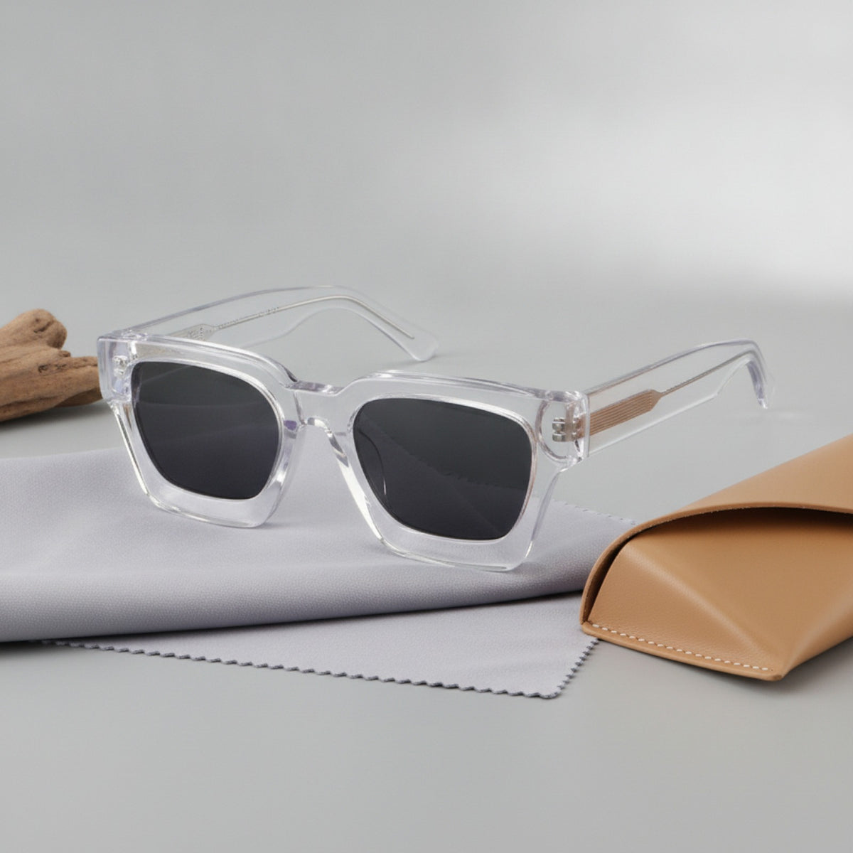 Lunettes De Soleil Rectangulaires Polarisées Luxe Acétate - Gris Transparent