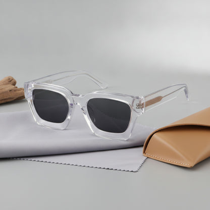 Lunettes De Soleil Rectangulaires Polarisées Luxe Acétate - Gris Transparent