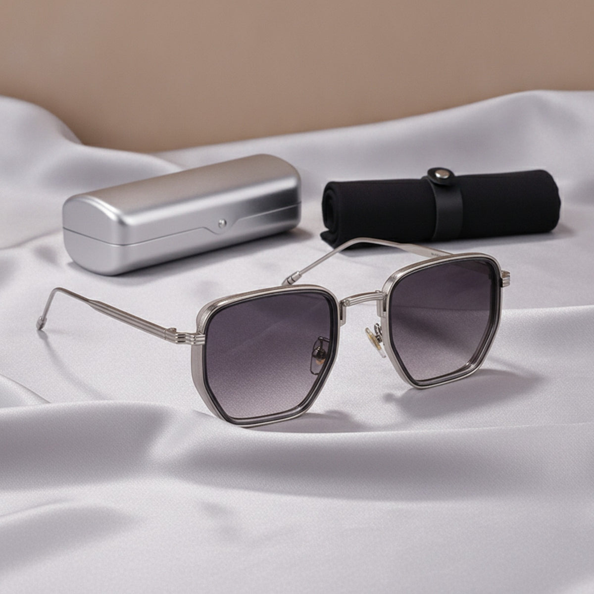 Lunettes De Soleil Carrées Rétro Vintage En Métal - Monture Argentée Verres dégradés