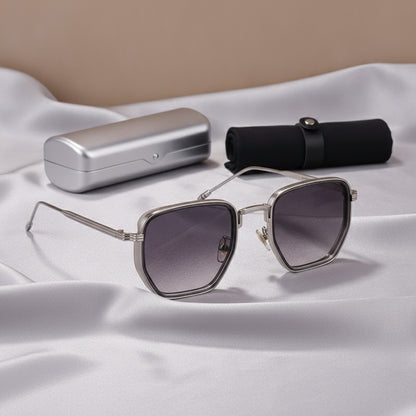 Lunettes De Soleil Carrées Rétro Vintage En Métal - Monture Argentée Verres dégradés