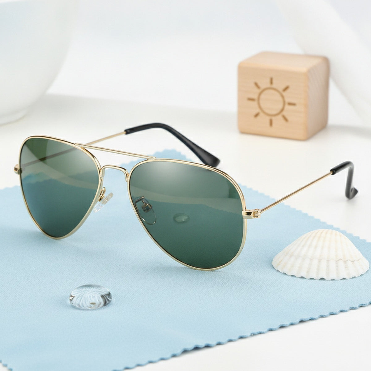 Lunettes de soleil enfant pilote polarisées - Monture métal Or vert foncé