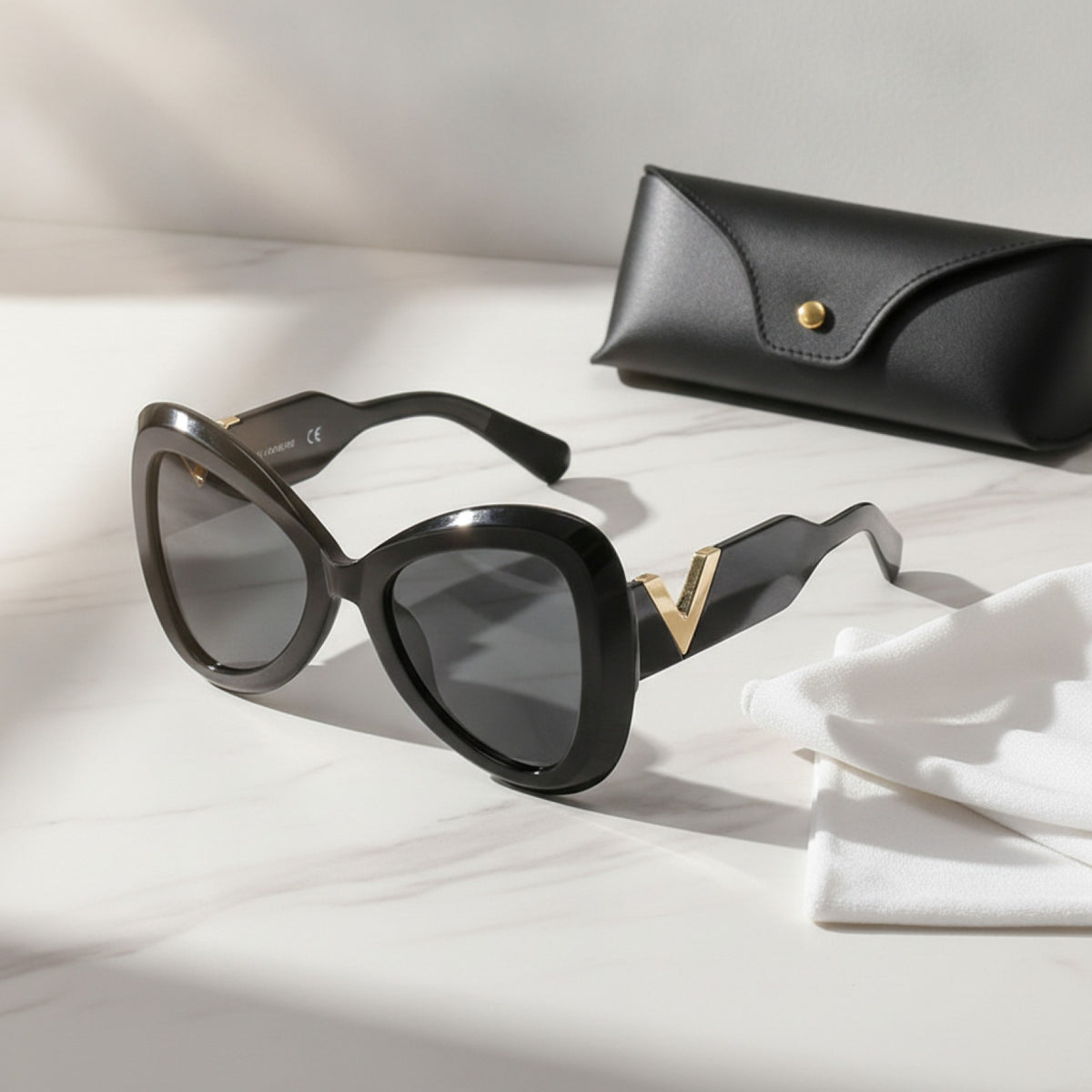 Lunettes De Soleil Papillon Œil De Chat Luxe Pour Femmes et Hommes - Noir, Gris