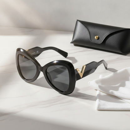 Lunettes De Soleil Papillon Œil De Chat Luxe Pour Femmes et Hommes - Noir, Gris