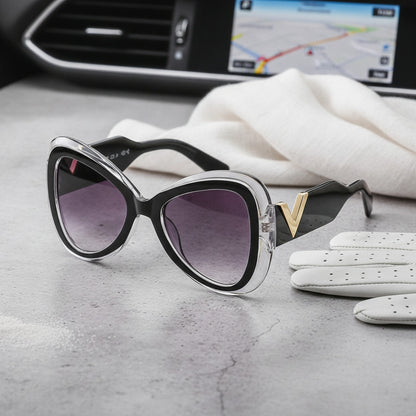 Lunettes De Soleil Femme Papillon Œil De Chat Grand Cadre - Noir Dégradé De Gris
